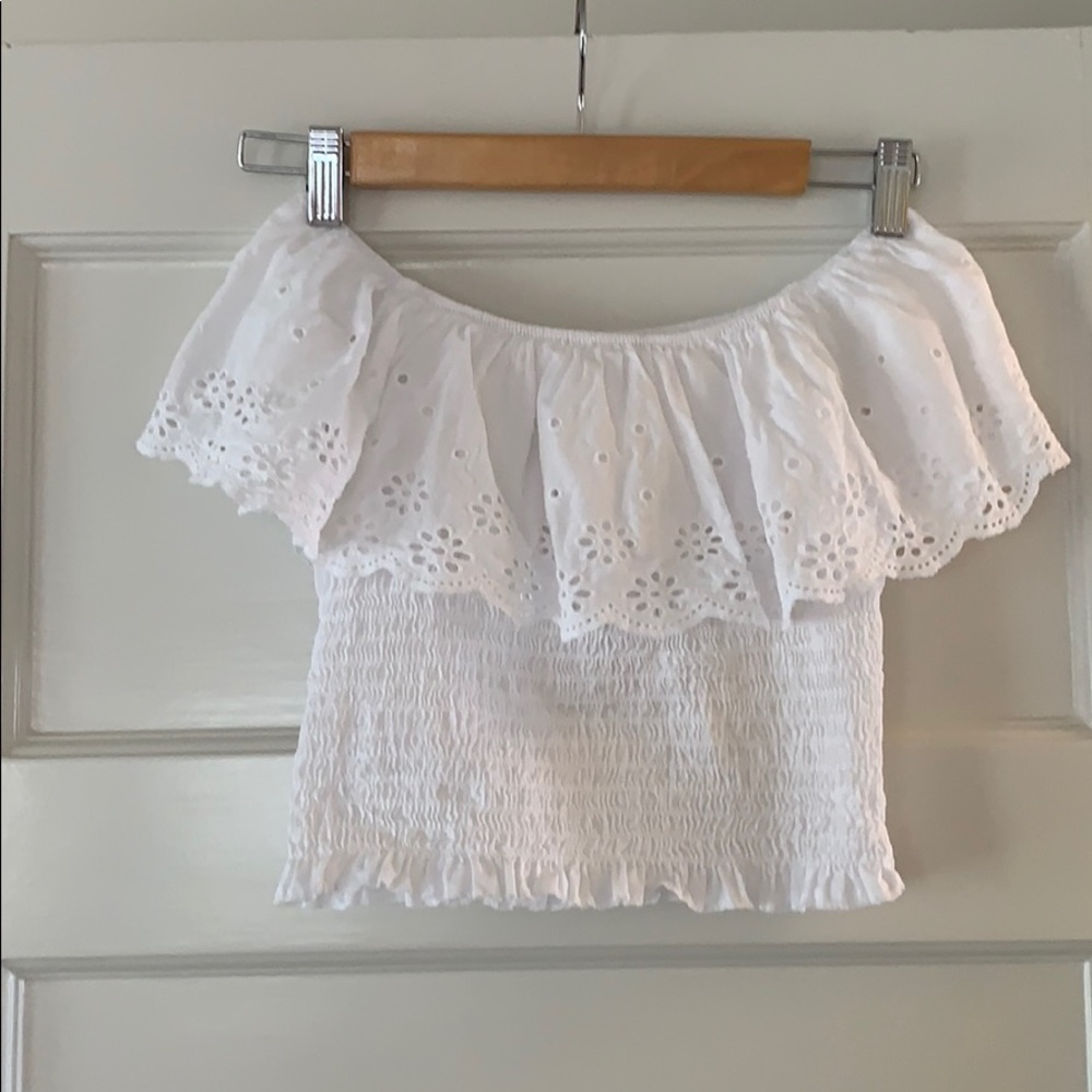 off the shoulder eyelet top